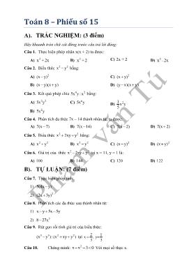 Toán 8  Phiếu bài tập số 15